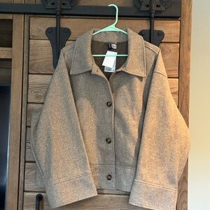 H&M Tan Pea Coat Relaxed Fit Wool Blend